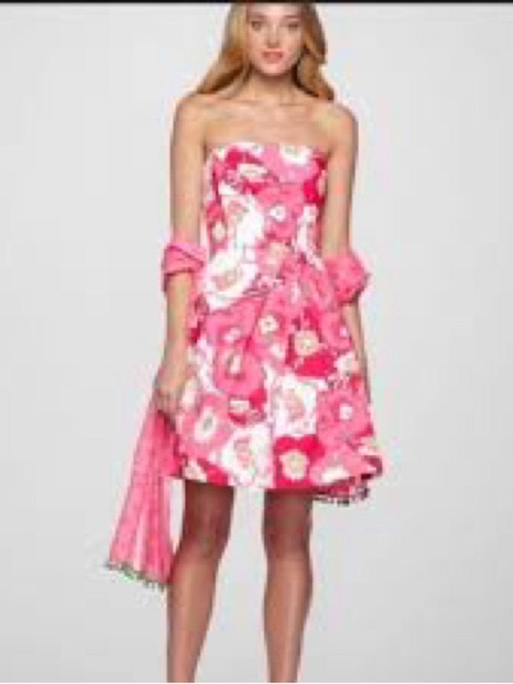 Lilly Pulitzer bright Pink Floral “Cherry Begonia” Strapless Dress seersucker